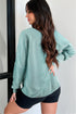 Mineral Wash Snap Trim V Neck Exposed Seam Drop Shoulder Curved Hem Long Sleeve Top